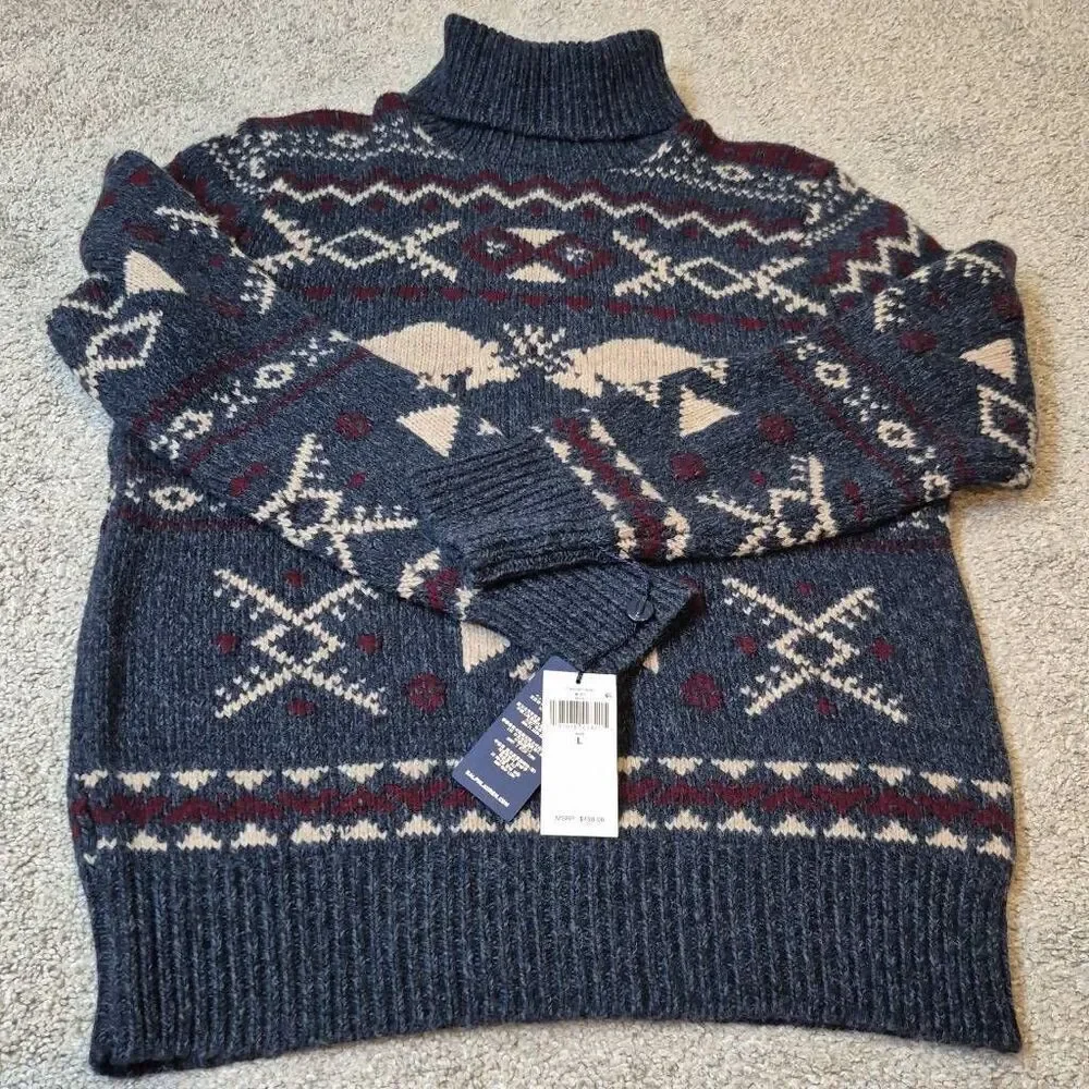 Polo by Ralph Lauren Men's Blue Fair Isle-Knit Wool Cashmere Sweater Size L